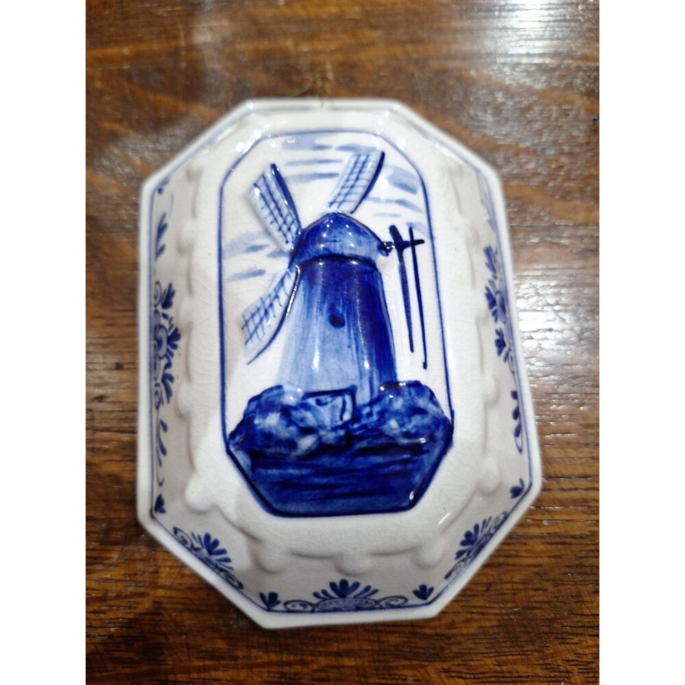 Octogonal Delft Blue Windmill Wall Hanging Handpainted  Ceramic Great Condition